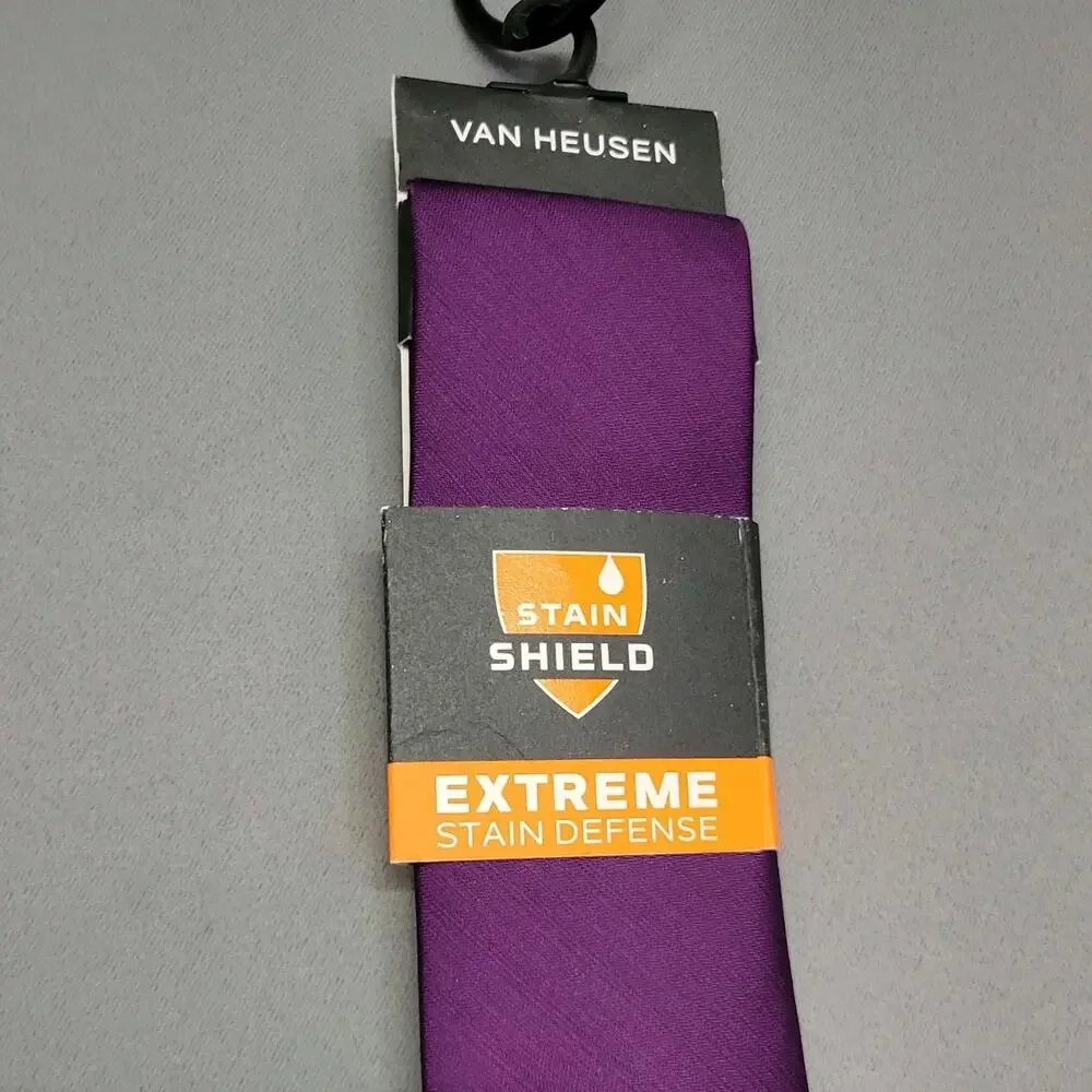 Van‎ Heusen Necktie Mens Purple Extreme Stain Shield Defense Jacquin Lines New